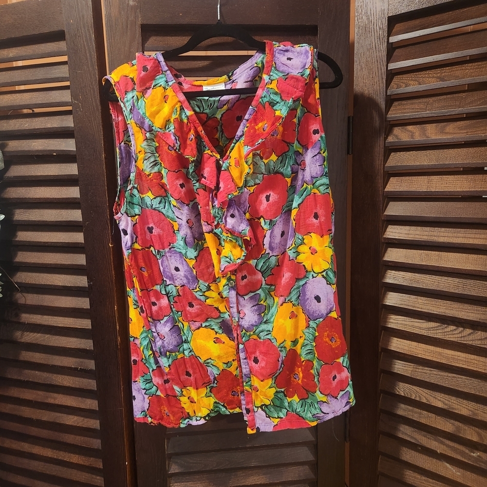 Vintage Floral Tank Top - Red, Purple, Yellow
